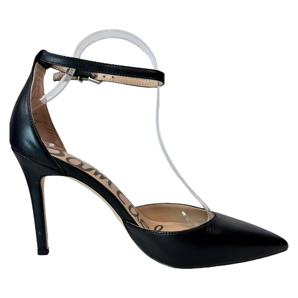Sam Edelman Harlow Black Leather Ankle Strap Stiletto Heels Dressy Quiet Luxury - Picture 3 of 14